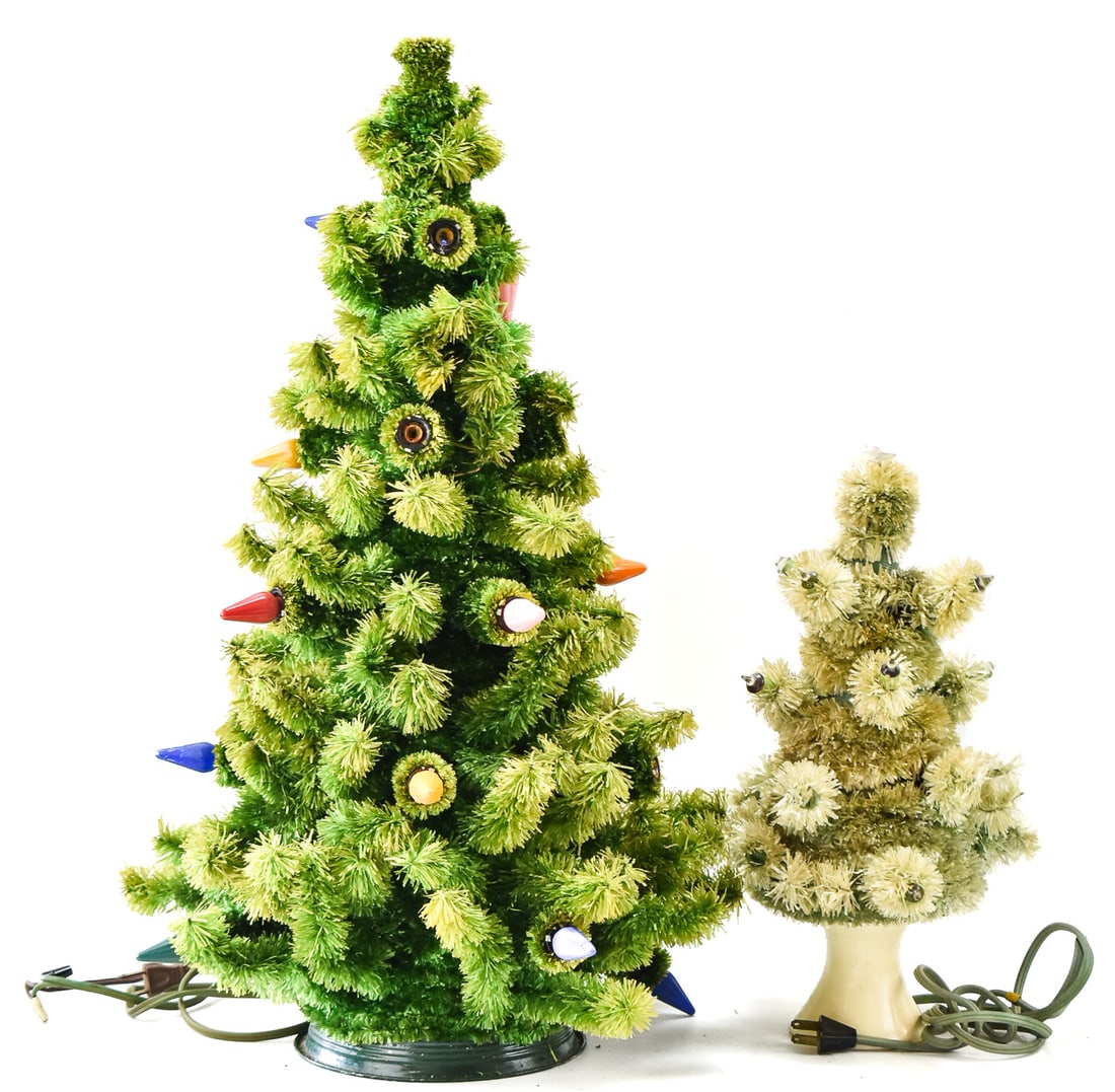 TWO TABLETOP BOTTLEBRUSH CHRISTMAS TREES (1 of 3)