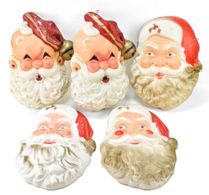 FIVE STYROFOAM SANTA HEAD WALL DECORATIONS