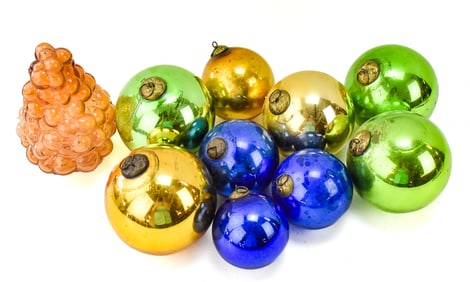 10 GERMAN CHRISTMAS ORNAMENTS: KUGELS & GRAPE CLUSTER