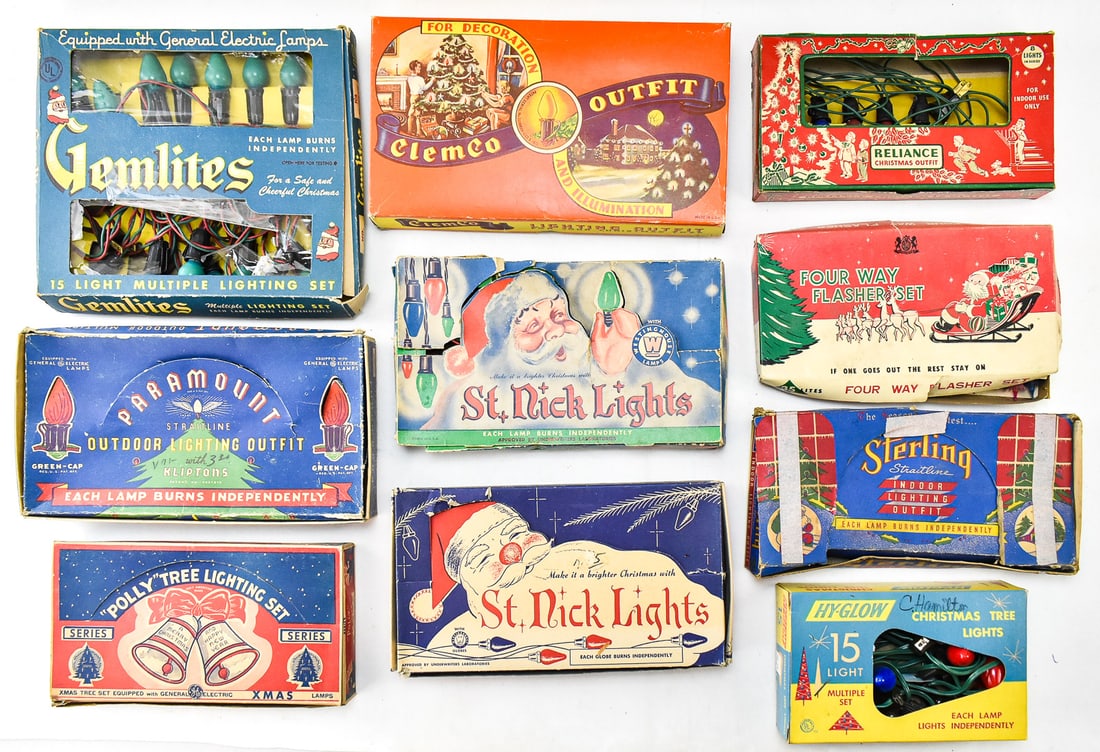 TEN VINTAGE CHRISTMAS LIGHTING OUTFITS: HY-GLOW, RELIANCE, CHADWICK, PARAMOUNT & MORE (1 of 2)