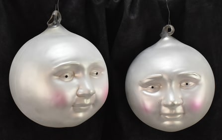 TWO DEPARTMENT 56 CHRISTMAS MERCURY GLASS MOON ORNAMENTS