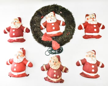 SIX VINTAGE GLO LITE CHRISTMAS SANTA CLAUS TREE TOPPERS