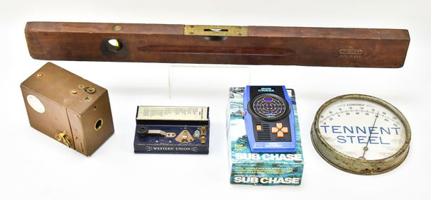 A KODAK 1930 ANNIVERSARY BOX CAMERA, STANLEY LEVEL & MORE