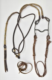 VINTAGE WESTERN HORSE BIT WITH RAW HIDE BRAID BRIDLE