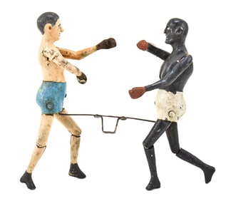 EUROPEAN FOLK ART ARTICULATED MECHANICAL BOXING MATCH