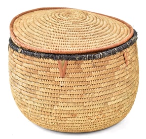 LARGE HANDWOVEN LIDDED BASKET