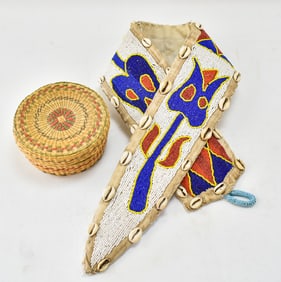YORUBA DIVINER'S BEADED BELT & WOVEN BASKET