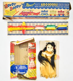 PLASTICRAFT HOWDY DOODY 'AIR-O-DOODLE' CIRCUS TRAIN & ZANY TOY PRINCESS PUPPET DOLL