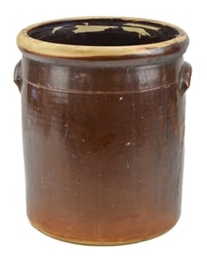 LARGE ANTIQUE BROWN-GLAZED STONEWARE CROCK