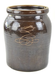 3-GALLON BROWN-GLAZED STONEWARE CROCK