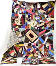 ANTIQUE HANDSEWN CRAZY QUILT