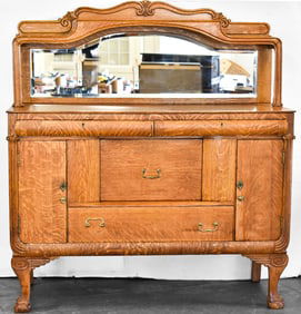 LATE 1800S VICTORIAN QUARTERSAWN OAK SIDEBOARD WITH MIRRORED TOP