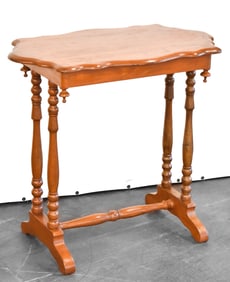 ANTIQUE BOBBIN LEGGED TABLE WITH TRESTLE BASE