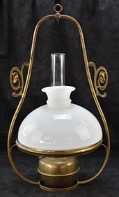 VICTORIAN BRASS HANGING OIL LAMP