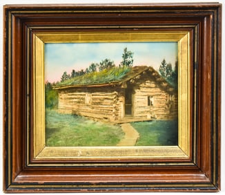 SOD-ROOF LOG CABIN HAND-COLORED PHOTOGRAPH
