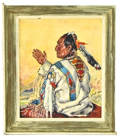 LOLA TRAFTON 'CROW CHIEF' OIL PAINTING AFTER WINOLD REISS