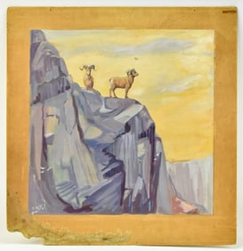 'RAMS' MOUNTAIN SCENE OIL PAINTING BY CHARLOTTE MISH