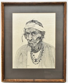 D. CRENSHAW 'ZUNI MEDICINE MAN' WOODCUT PORTRAIT