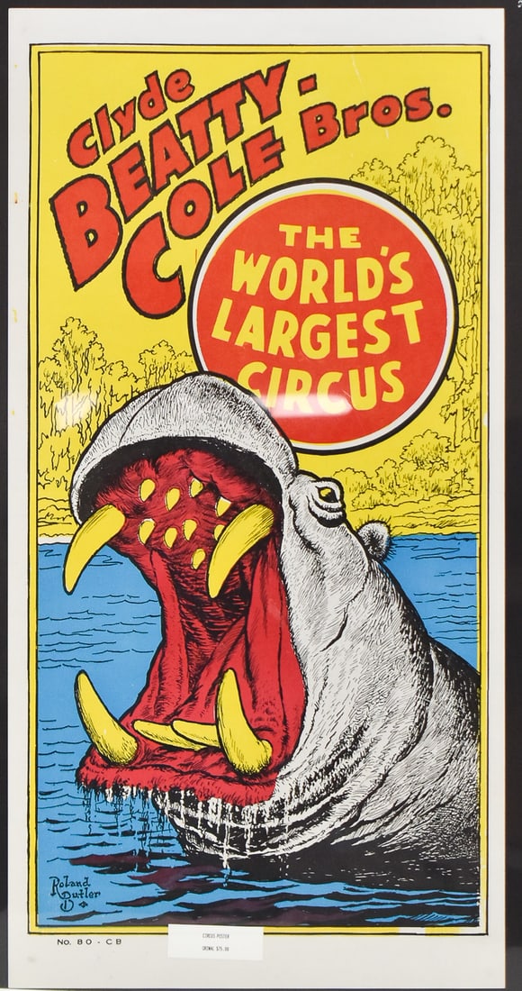 CLYDE BEATTY-COLE BROS. CIRCUS POSTER: A Clyde Beatty-Cole Bros. circus poster of "The World's Largest Circus" measuring 27.5" L x 14" W.