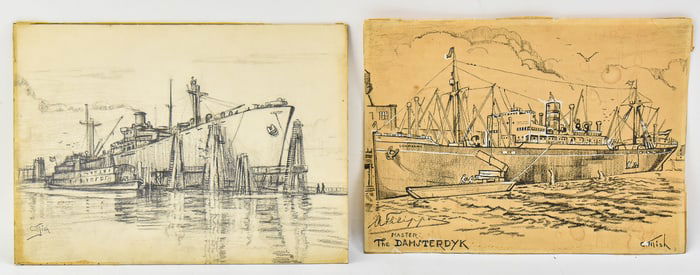 GRAPHITE NAVAL SKETCHES 'THE DAMSTERDYK' BY CHARLOTTE MISH