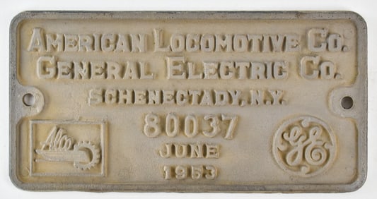 AMERICAN LOCOMOTIVE COMPANY (ALCO) GENERAL ELECTRIC BUILDER'S PLATE
