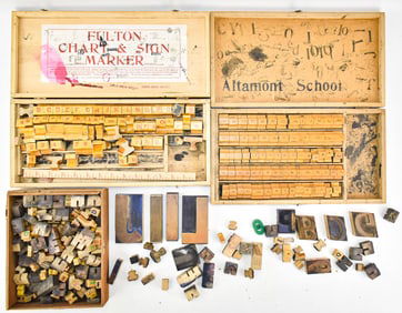 VINTAGE CHILDREN'S PRINTING/LETTER PRESS BLOCKS: FULTON CHART & SIGN MARKER