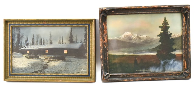 SYDNEY LAURENCE 'MOUNT MCKINLEY' & GEO. L. JOHNSON 'NIGHT ON YUKON' HAND-COLORED FRAMED PHOTOGRAPHS