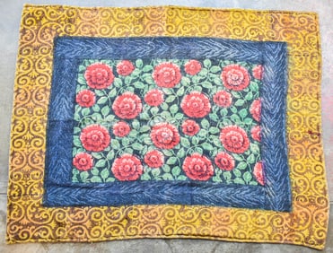 19TH C. WOOL FLORAL CARRIAGE LAP ROBE