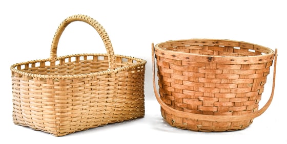 PAIR OF HANDWOVEN SPLINT GATHERING BASKETS