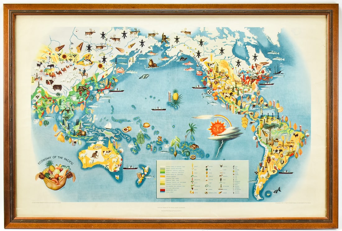 'PLATE IV: PAGEANT OF THE PACIFIC' 1940 LITHOGRAPH BY MIGUEL COVARRUBIAS
