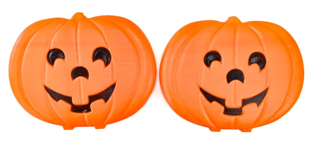 TWO VINTAGE HALLOWEEN BLINKY GLOW LITE JACK-O-LANTERN WINDOW BLOW MOLDS