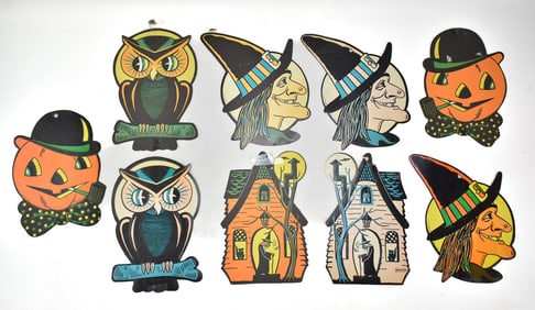 VINTAGE BEISTLE HALLOWEEN DIE-CUTS: WITCH, HAUNTED HOUSE, OWL, & MORE
