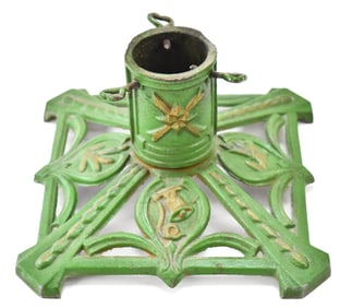 GERMAN CAST IRON CHRISTMAS TREE STAND FEATURING BELLS; EARLY 1900s