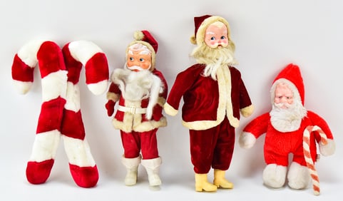 ASSORTED PLUSH SANTAS, DOLLS, & CANDY CANES