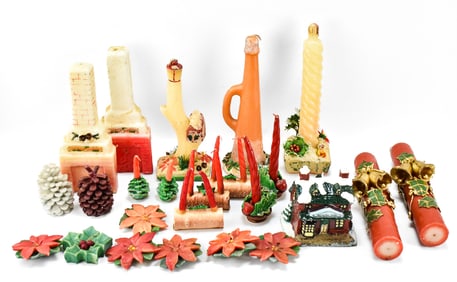 VINTAGE CHRISTMAS CANDLE ASSORTMENT: TAVERN, GURLEY, PENN WAX WORKS (ATTR.), & MORE
