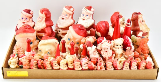 LARGE ASSORTMENT OF VINTAGE CHRISTMAS SANTA CLAUS CANDLES: GURLEY & TAVERN