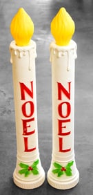 VINTAGE PAIR OF CHRISTMAS NOEL BLOW MOLD CANDLESTICKS