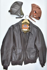 PRE-1988 COOPER A-2 LEATHER AVIATION JACKET & FLIGHT HELMETS