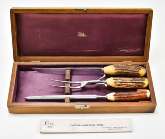 W.R. CASE & SONS 'CASE TESTED XX' STAG HANDLE CARVING CUTLERY SET