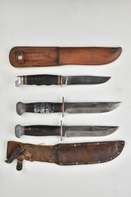 THREE WW2-ERA FIXED BLADE FIGHTING KNIVES: RH PAL 36 & KABAR