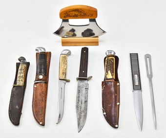 ASSORTED VINTAGE FIXED BLADE KNIVES: CASE XX, SOLINGEN, SABRE