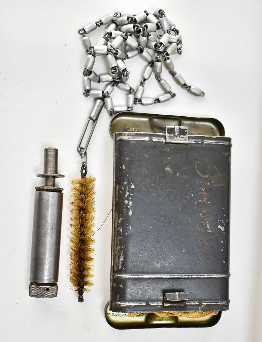1930s GERMAN ARMY RG34 CLEANING KIT: A WWII Germany military RG34 rifle cleaning kit issued with K98 rifles, supposedly carved with the name of the original German soldier who carried it, "Standke". The kit measures about 5" L for shippi