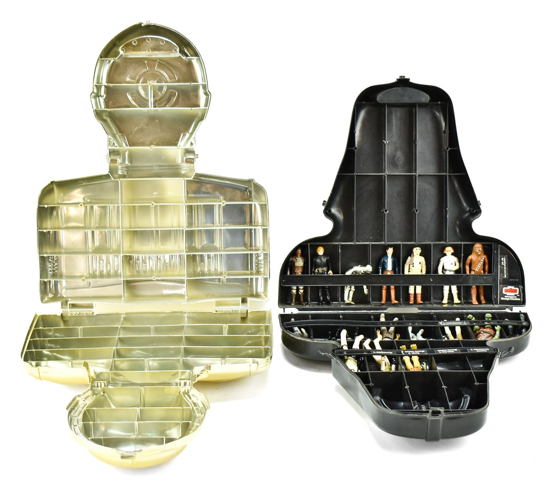 STAR WARS ORIGINAL TRILOGY 1977-1985 KENNER ACTION FIGURES WITH DARTH VADER & C-3PO COLLECTOR'S: This lot includes an incomplete set of Star Wars OT Kenner-made 1977 to 1985 action figures in a Empire Strikes Back Darth Vader Collector's Case. This lot also includes an empty C-3PO Collector's Cas