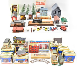 VINTAGE VILLAGE BUILDINGS WITH ORIGINAL BOXES: ENESCO, HALLMARK, AHM