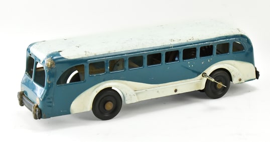 VINTAGE 1940s BUDDY L PRESSED STEEL WIND-UP GREYHOUND BUS