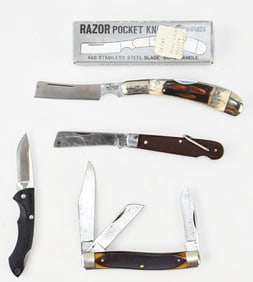 VINTAGE POCKET FOLDING KNIVES: COMPASS, M. KLEIN & SONS, SCHRADE WALDEN, BUCK