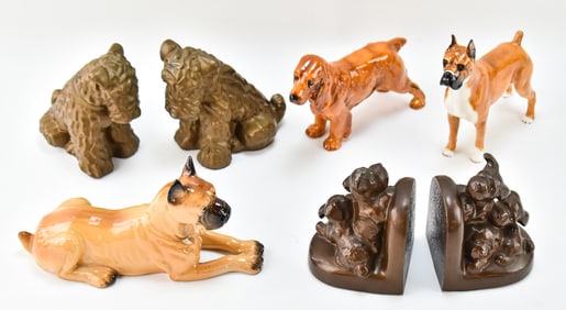 ASSORTED CAST METAL DOG BOOKENDS & FIGURINES