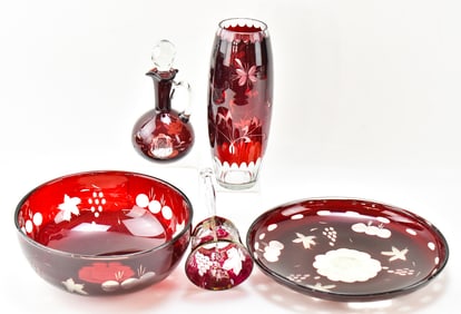 COLLECTION OF CZECH RUBY CUT-TO-CLEAR CRYSTAL TABLEWARE