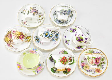 EIGHT BONE CHINA CUPS & SAUCERS