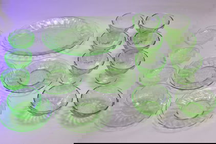 COLLECTION OF URANIUM DEPRESSION PATTERN GLASSWARE